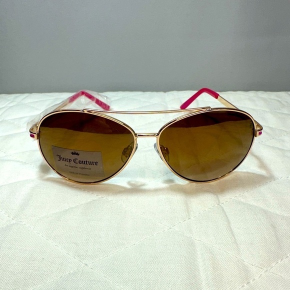 Juicy Couture Womens Aviator Sunglasses Gold Tone Metal Stylish Mirror Heart New